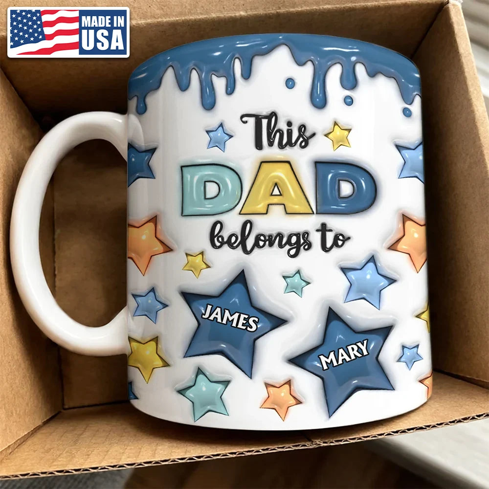 This Dad Grandpa Belongs To - 3D Inflated Effect Printed, Personalized White Edge-to-Edge Mug