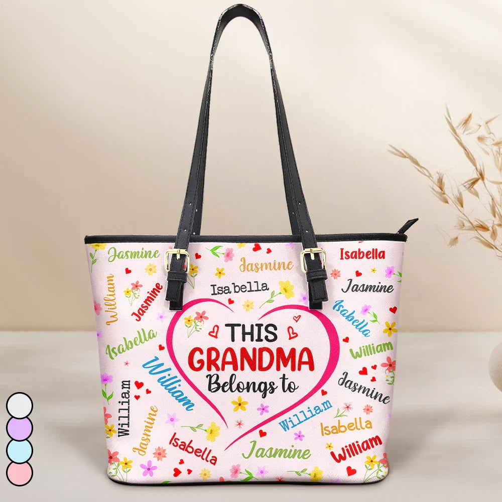 This Grandma Belongs To Blessed To Be Called Grandma - Personalized Leather Tote Bag