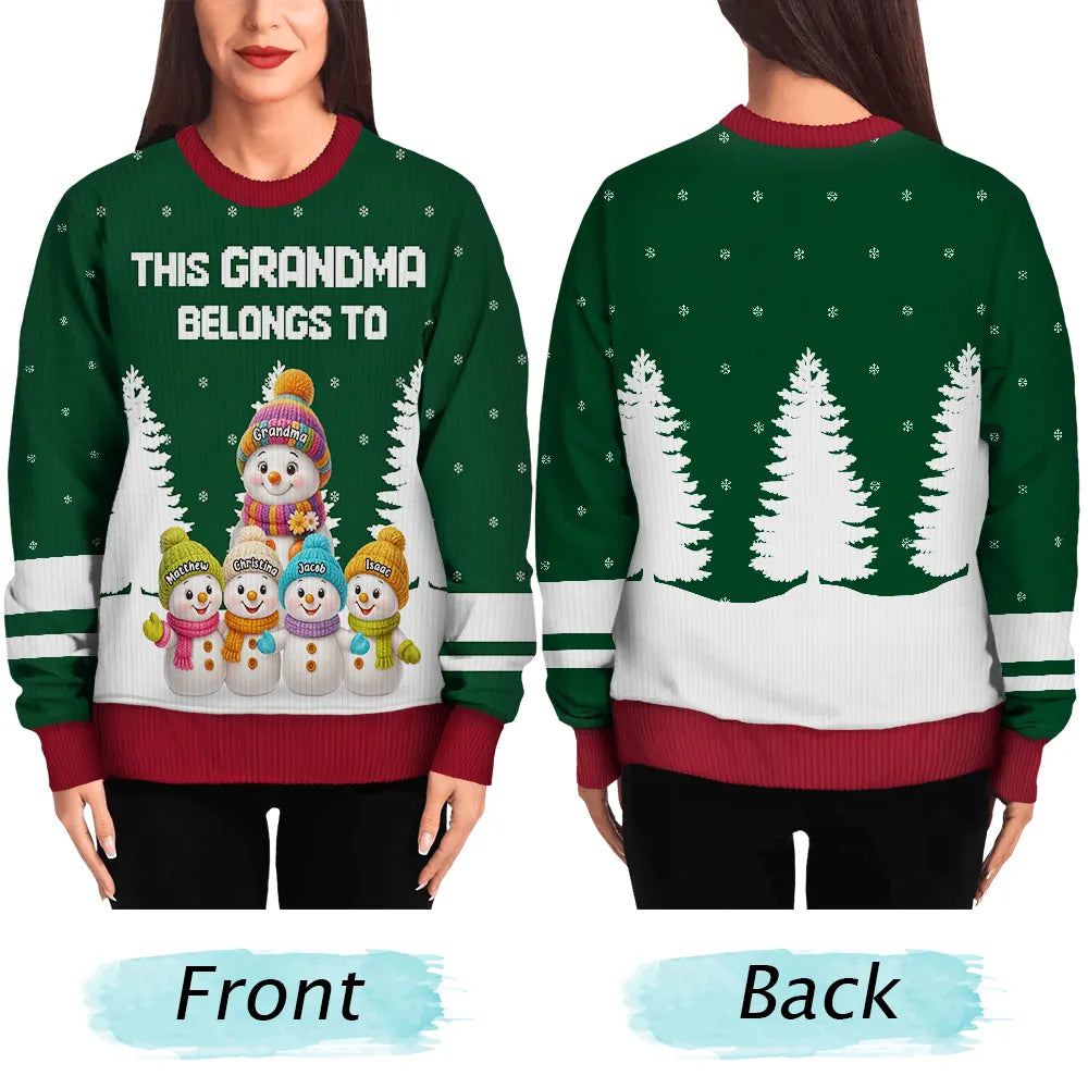 Gift For Grandma,Grandma,Grandkids,Christmas,Happy - This Grandma Belongs To Snowman - Personalized Unisex Ugly Sweater