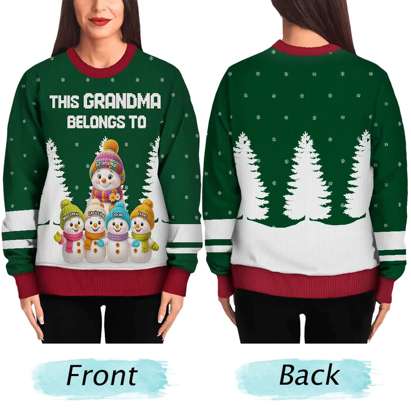 Gift For Grandma,Grandma,Grandkids,Christmas,Happy - This Grandma Belongs To Snowman - Personalized Unisex Ugly Sweater