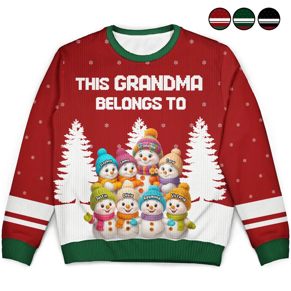 Gift For Grandma,Grandma,Grandkids,Christmas,Happy - This Grandma Belongs To Snowman - Personalized Unisex Ugly Sweater