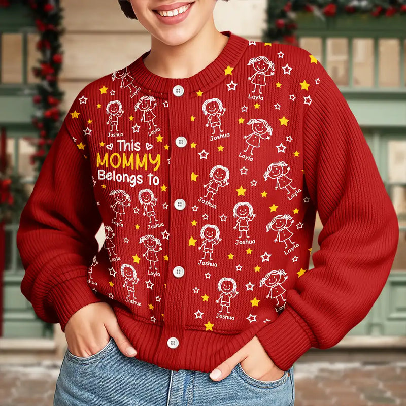 Gift For Grandparents,Gift For Grandpa,Gift For Grandma,Gift For Mother,Gift For Father,Happy,Christmas,Stick Figure - This Grandma Mom Belongs To Kids Pet - Personalized Cardigan