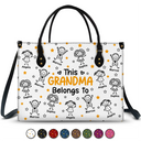 Gift For Grandma,Gift For Mother,Happy,Gift For Women,Stick Figure - This Grandma Mom Belongs To Kids Pet - Personalized Leather Bag