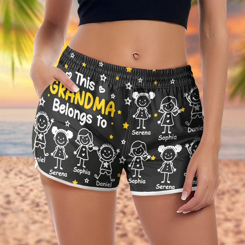 Gift For Grandma, Gift For Father, Happy, Christmas, Gift For Women - This Grandma Mom Belongs To Kids Pet - Personalized Women Beach Shorts