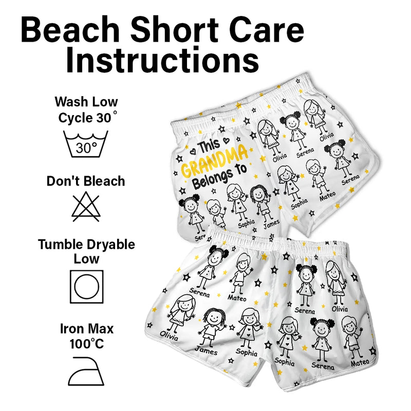 Gift For Grandma, Gift For Father, Happy, Christmas, Gift For Women - This Grandma Mom Belongs To Kids Pet - Personalized Women Beach Shorts