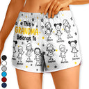 Gift For Grandma, Gift For Father, Happy, Christmas, Gift For Women - This Grandma Mom Belongs To Kids Pet - Personalized Women Beach Shorts