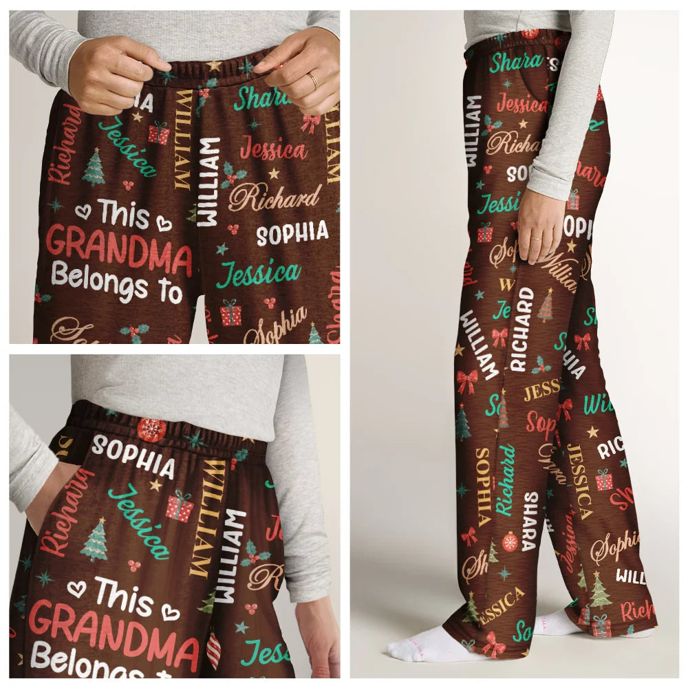 Gifts For Her,Christmas,Gift For Grandma,Icon,Happy - This Grandma Mommy Belongs To Kid Names - Personalized Pajama Pants
