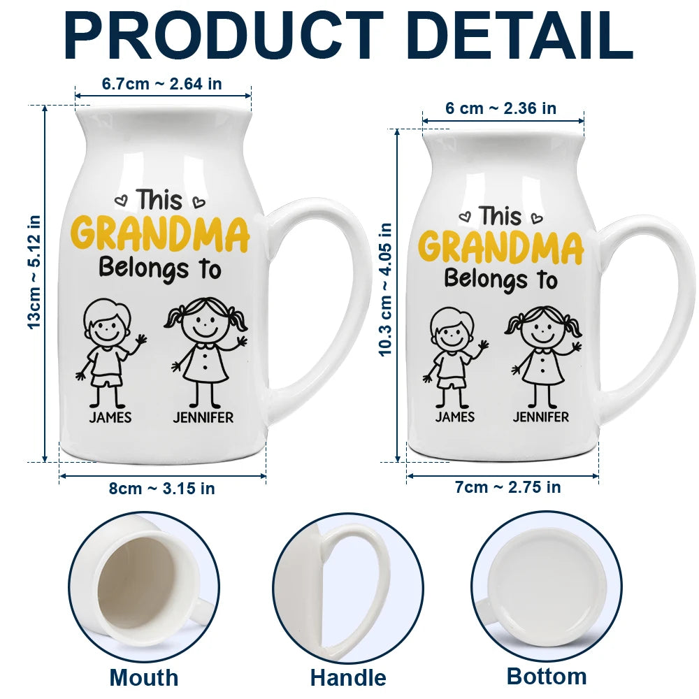 Gift For Grandma,Gift For Mother,Happy,Stick Figure - This Grandma Mommy Belongs To Kids Pet - Personalized Ceramic Flower Vase