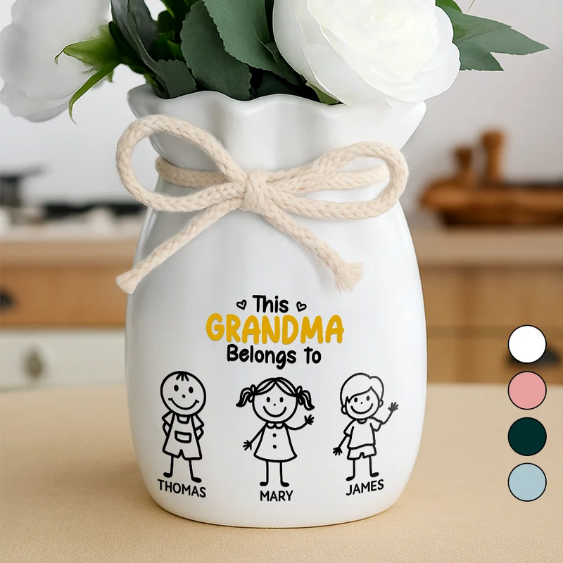 Gift For Mother,Gift For Grandma,Love - This Grandma Mommy Belongs To Kids Pet - Personalized Ribbon Tie Flower Vase