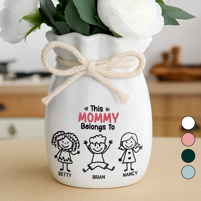 Gift For Mother,Gift For Grandma,Love - This Grandma Mommy Belongs To Kids Pet - Personalized Ribbon Tie Flower Vase