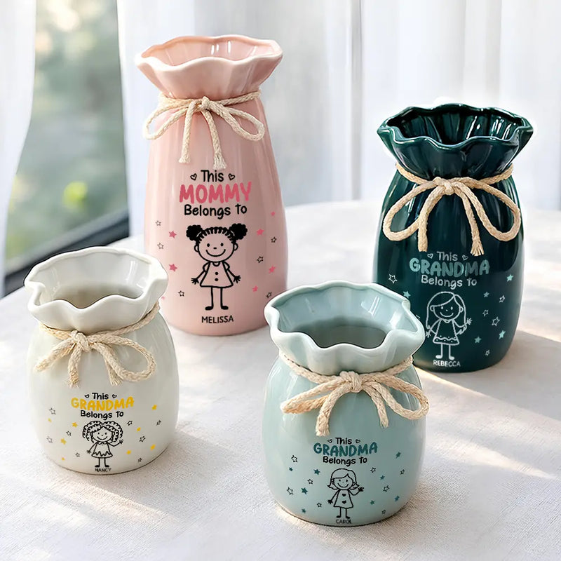 Gift For Mother,Gift For Grandma,Love - This Grandma Mommy Belongs To Kids Pet - Personalized Ribbon Tie Flower Vase