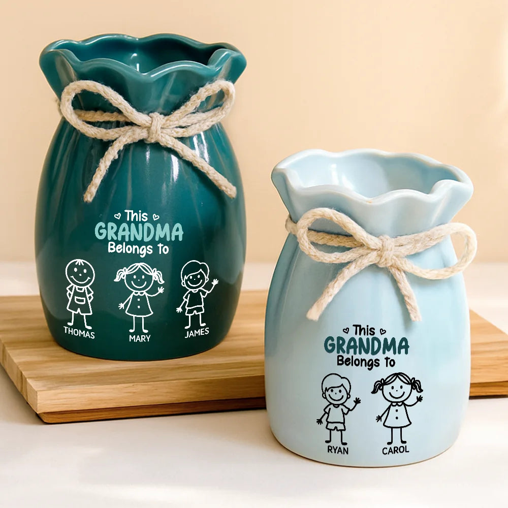 Gift For Mother,Gift For Grandma,Love - This Grandma Mommy Belongs To Kids Pet - Personalized Ribbon Tie Flower Vase
