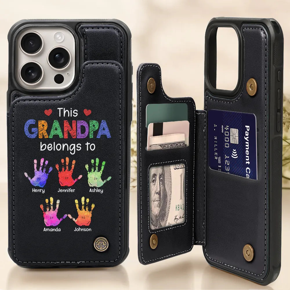 This Grandpa Belongs To - Personalized Leather Flip Wallet Phone Case