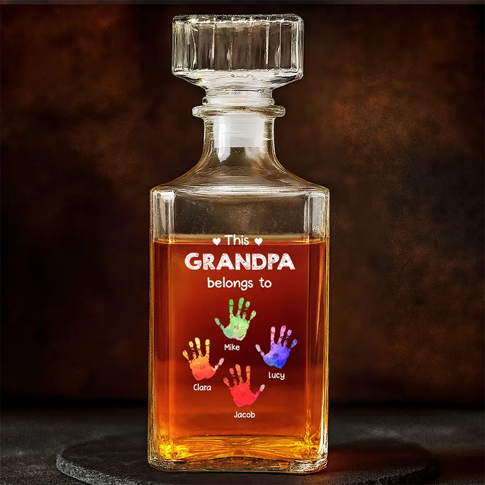 This Grandpa Belongs To - Personalized Square Whiskey Bottle