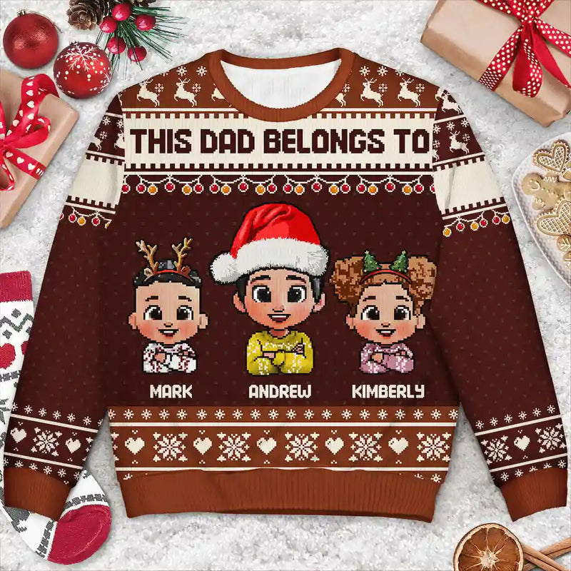 Gift For Grandpa,Funny,Christmas - This Grandpa Belongs To Grandkids Pixel Art - Personalized Unisex Ugly Sweater