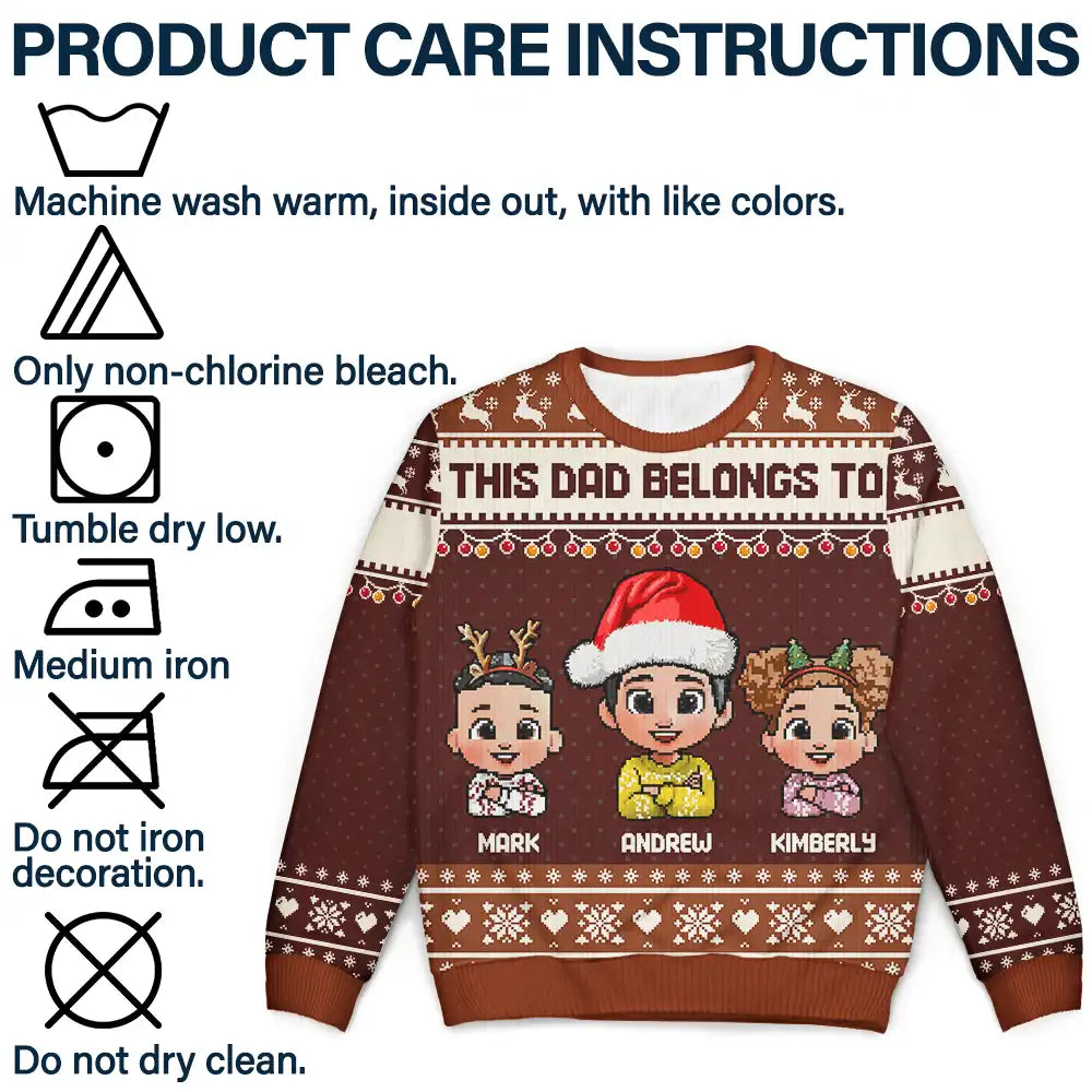 Gift For Grandpa,Funny,Christmas - This Grandpa Belongs To Grandkids Pixel Art - Personalized Unisex Ugly Sweater