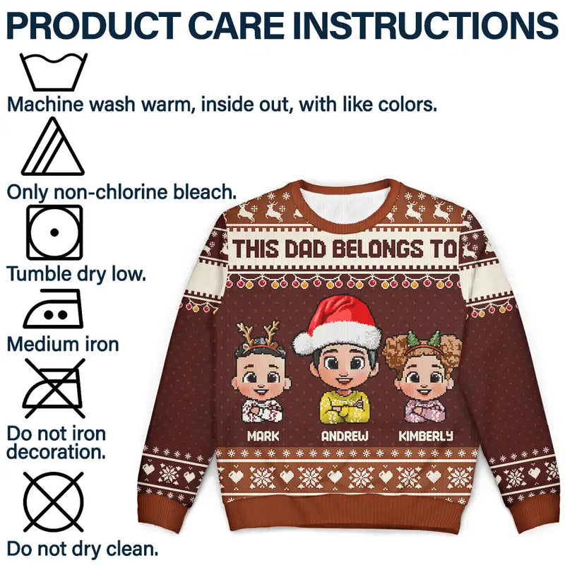 Gift For Grandpa,Funny,Christmas - This Grandpa Belongs To Grandkids Pixel Art - Personalized Unisex Ugly Sweater