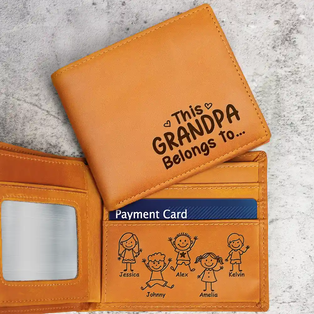 This Grandpa Dad Belongs To Kids Pet - Personalized Engraved Leather Wallet