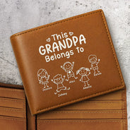 Gift For Grandpa, Gift For Father, Happy, Gift For Men, Stick Figure - This Grandpa Dad Belongs To Kids Pet - Personalized Leather Wallet