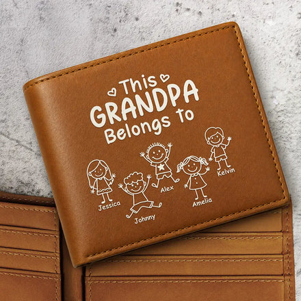 This Grandpa Dad Belongs To Kids Pet - Personalized Leather Wallet