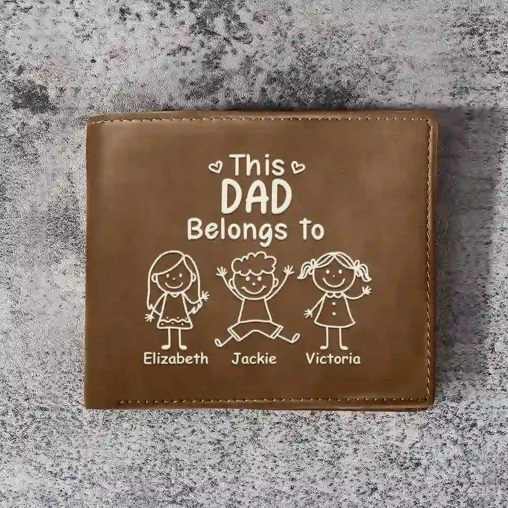 Gift For Grandpa, Gift For Father, Happy, Gift For Men, Stick Figure - This Grandpa Dad Belongs To Kids Pet - Personalized Leather Wallet
