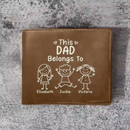 Gift For Grandpa, Gift For Father, Happy, Gift For Men, Stick Figure - This Grandpa Dad Belongs To Kids Pet - Personalized Leather Wallet