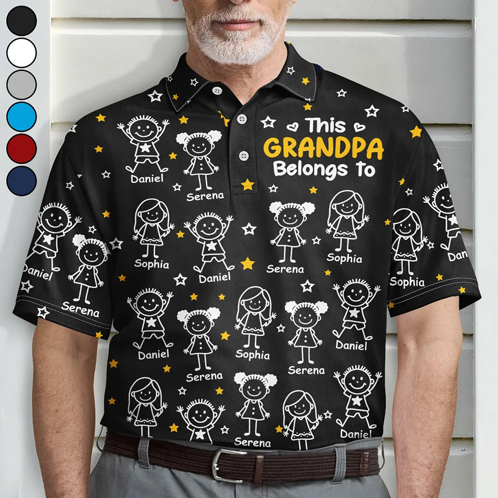 Gift For Grandparents,Gift For Grandpa,Gift For Grandma,Gift For Mother,Gift For Father,Happy,Christmas,Stick Figure - This Grandpa Dad Belongs To Kids Pet - Personalized Polo Shirt