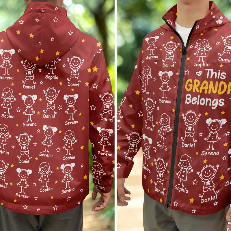 Gift For Grandparents, Gift For Grandpa, Gift For Grandma, Gift For Mother, Gift For Father, Happy, Christmas, Stick Figure - This Grandpa Dad Belongs To Kids Pet - Personalized Rain Jacket