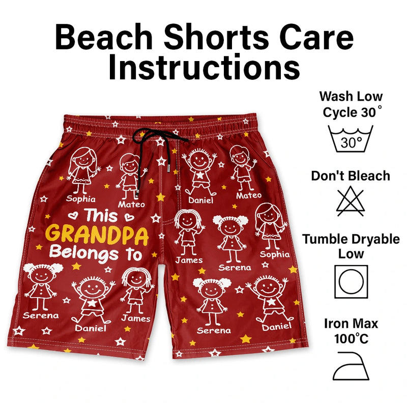 Gift For Grandparents,Gift For Grandpa,Gift For Grandma,Gift For Mother,Gift For Father,Happy,Christmas - This Grandpa Dad Belongs To Kids Pet - Personalized Unisex Beach Shorts