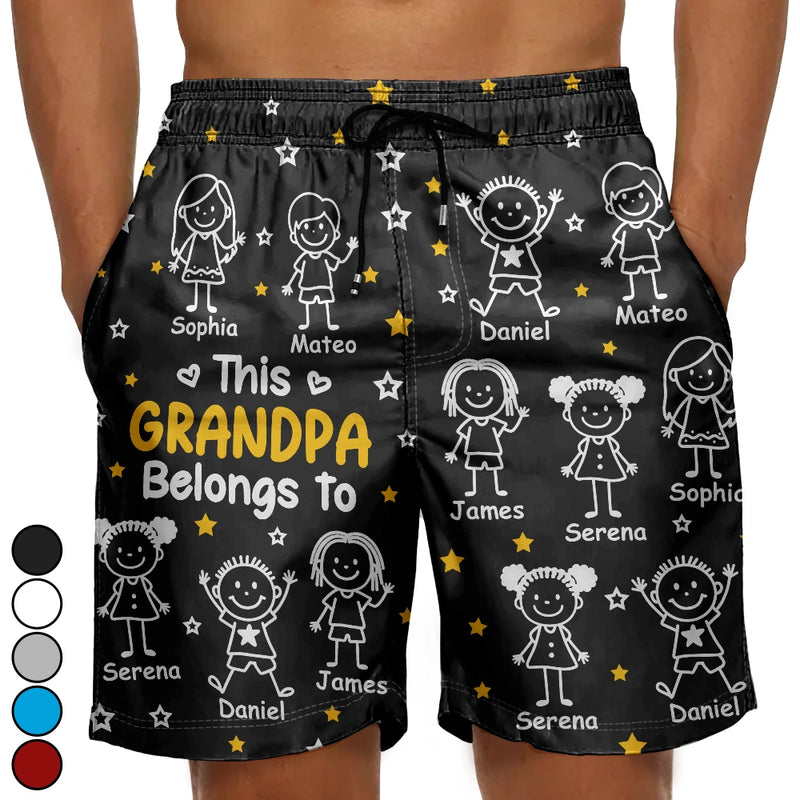 Gift For Grandparents,Gift For Grandpa,Gift For Grandma,Gift For Mother,Gift For Father,Happy,Christmas - This Grandpa Dad Belongs To Kids Pet - Personalized Unisex Beach Shorts