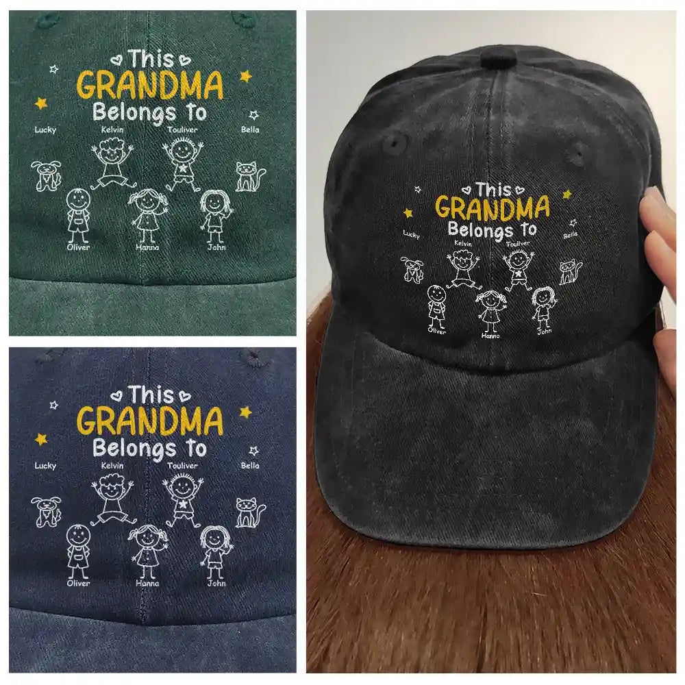 Gift For Grandparents,Gift For Grandpa,Gift For Grandma,Gift For Mother,Gift For Father,Happy,Christmas - This Grandpa Dad Belongs To Kids Pet - Personalized Vintage Washed Denim Cap