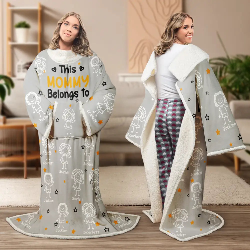 Gift For Grandpa,Gift For Grandma,Gift For Grandparents,Gift For Mother,Gift For Father,Happy - This Grandpa Dad Belongs To Kids Pet - Personalized Wearable Blanket With Sleeves