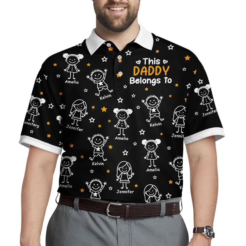 This Grandpa Dad Belongs To Kids Pet Stick Figures - Personalized Polo Shirt