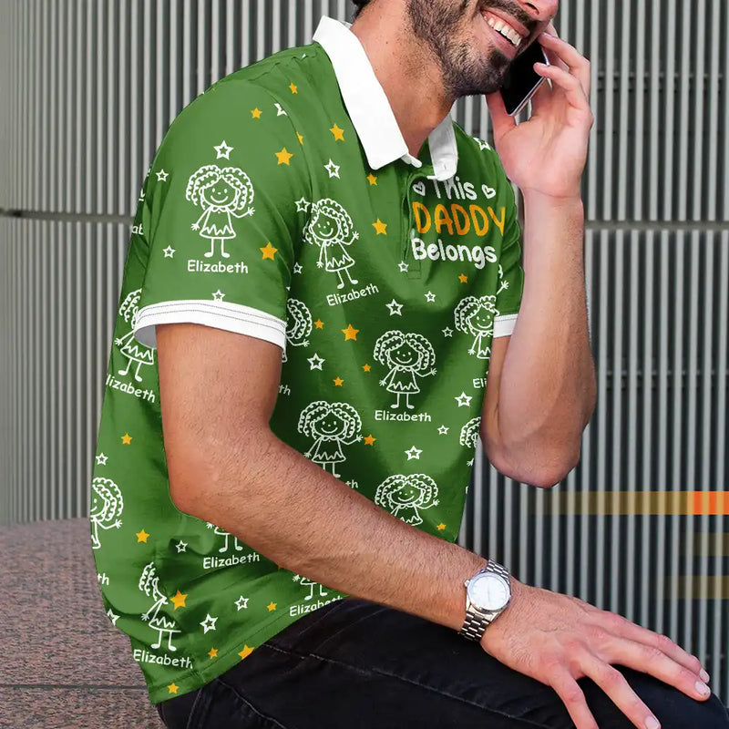 Gift For Grandpa,Gift For Father,Happy - This Grandpa Dad Belongs To Kids Pet Stick Figures - Personalized Polo Shirt