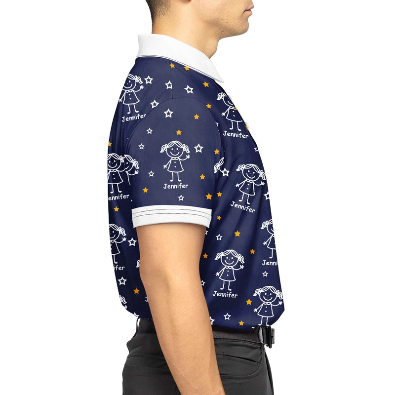 Gift For Grandpa,Gift For Father,Happy - This Grandpa Dad Belongs To Kids Pet Stick Figures - Personalized Polo Shirt