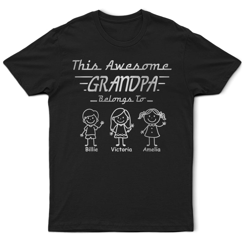 Gift For Grandpa,Gift For Father,Non-Eng,Icon,Proud - This Grandpa Dad Belongs To Kids Pet Stick Figures - Personalized T Shirt