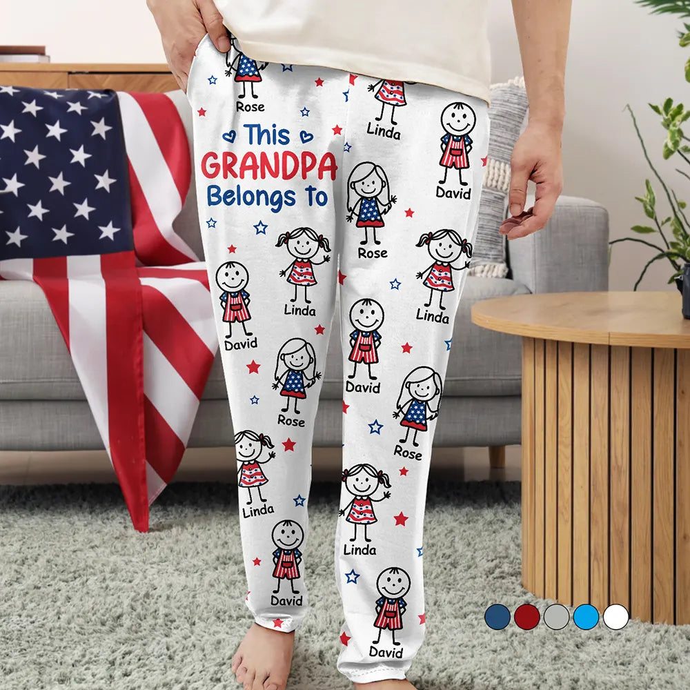 This Grandpa Dad Belongs To Kids Pet US Flag - Personalized Pajama Pants