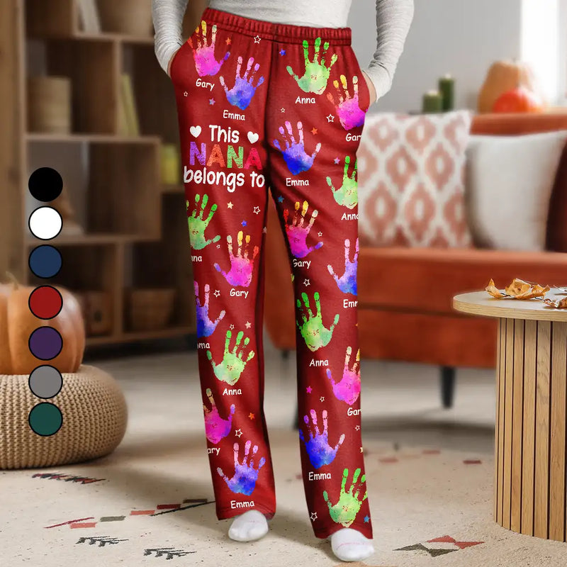 Gift For Grandpa, Gift For Father, Gift For Grandma, Gift For Mother, Happy - This Grandpa Daddy Belongs To Colorful Kid Handprints - Personalized Pajama Pants