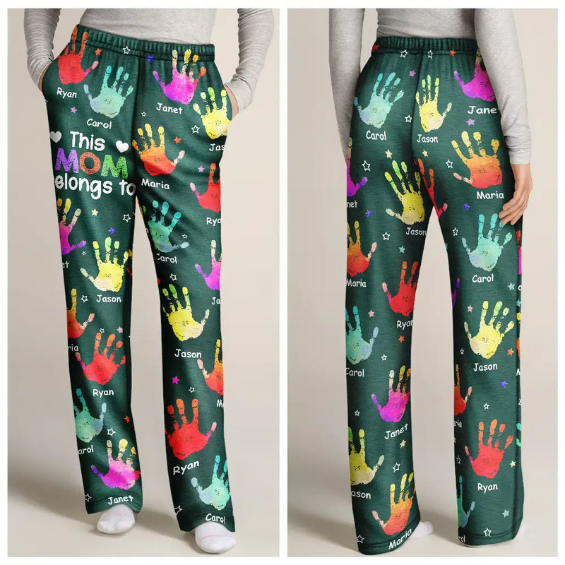 Gift For Grandpa, Gift For Father, Gift For Grandma, Gift For Mother, Happy - This Grandpa Daddy Belongs To Colorful Kid Handprints - Personalized Pajama Pants