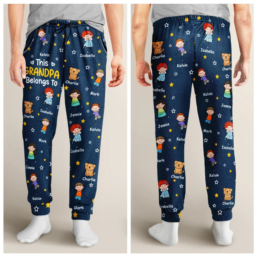 Gift For Grandpa,Gift For Grandma,Gift For Father,Gift For Mother,Happy - This Grandpa Daddy Belongs To Colorful Stick Figures - Personalized Pajama Pants
