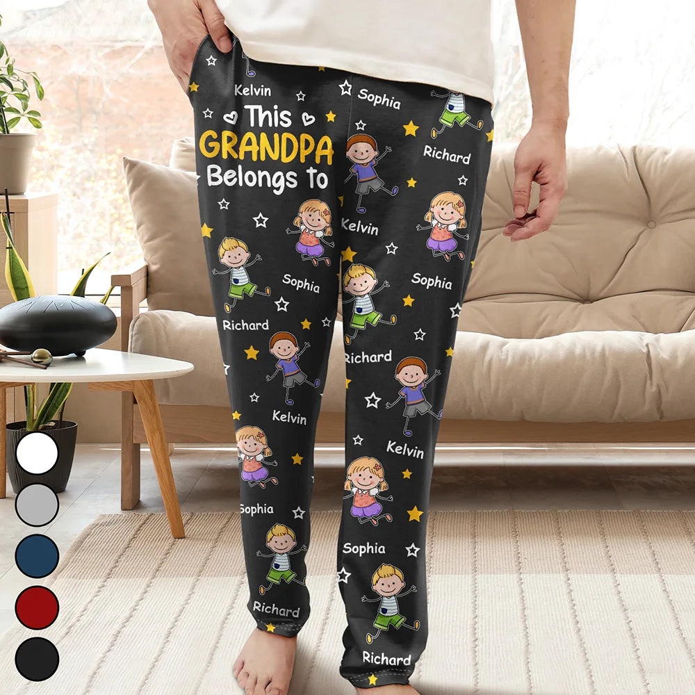 Gift For Grandpa,Gift For Grandma,Gift For Father,Gift For Mother,Happy - This Grandpa Daddy Belongs To Colorful Stick Figures - Personalized Pajama Pants