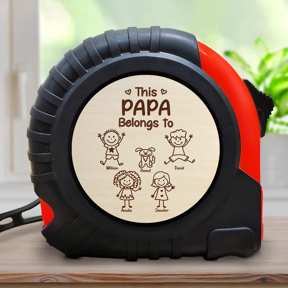Gift For Grandpa, Gift For Father, Happy, Gift For Men, Stick Figure - This Grandpa Daddy Belongs To Kids Pet - Personalized Tape Measure