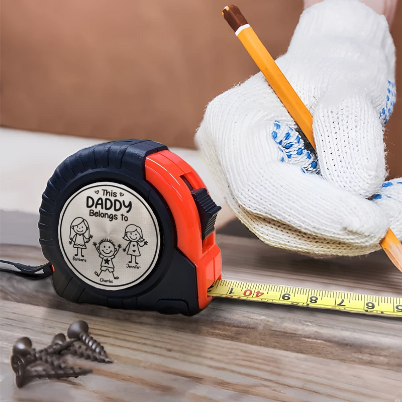 Gift For Grandpa, Gift For Father, Happy, Gift For Men, Stick Figure - This Grandpa Daddy Belongs To Kids Pet - Personalized Tape Measure