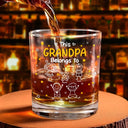 Gift For Grandpa,Gift For Grandma,Gift For Grandparents,Gift For Mother,Gift For Father,Happy,Stick Figure - This Grandpa Daddy Belongs To Kids Pet - Personalized Whiskey Glass