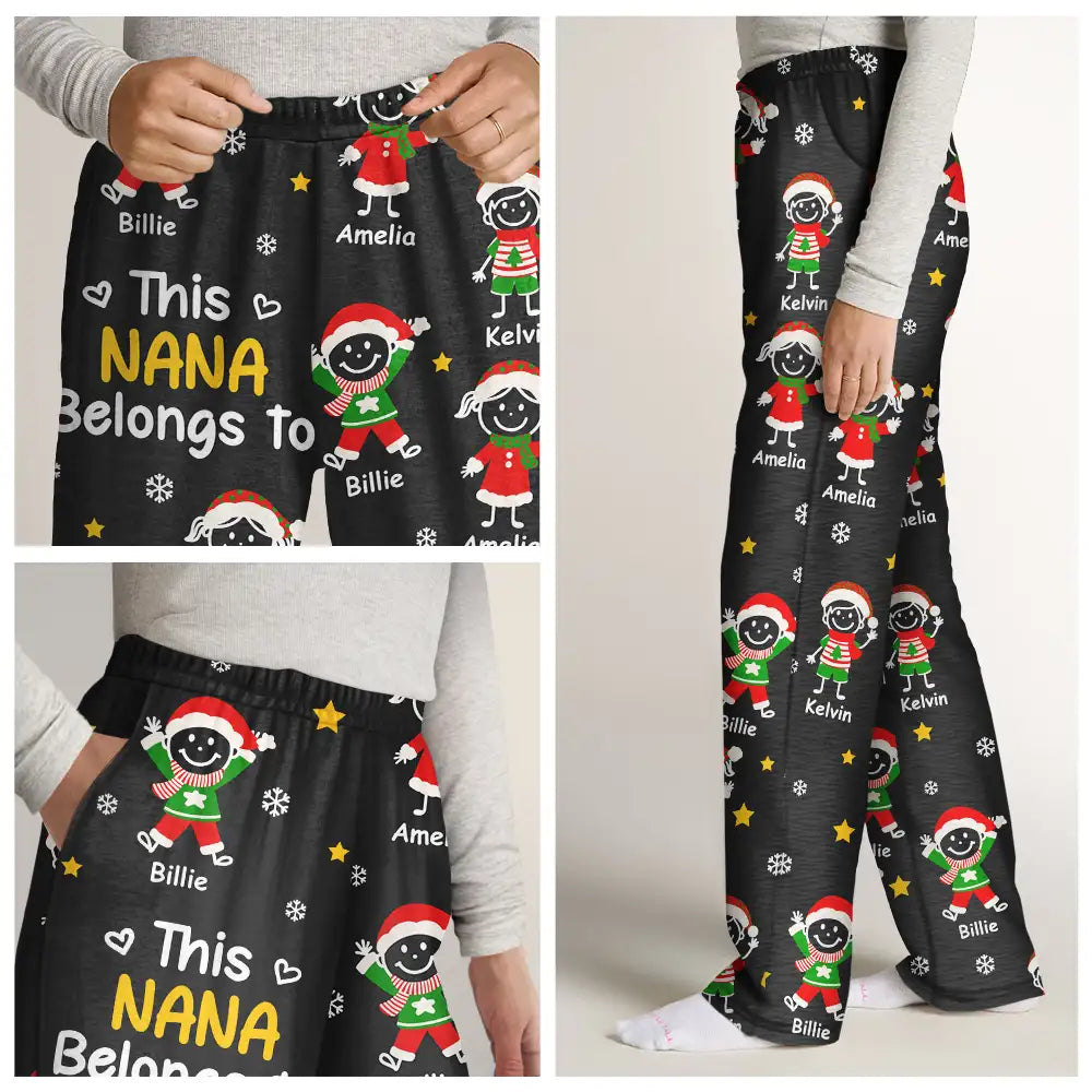 Gift For Grandpa, Gift For Grandma, Gift For Grandparents, Gift For Mother, Gift For Father, Christmas, Happy, Stick Figure - This Grandpa Grandma Belongs To Christmas Kid Stick Figures - Personalized Pajama Pants