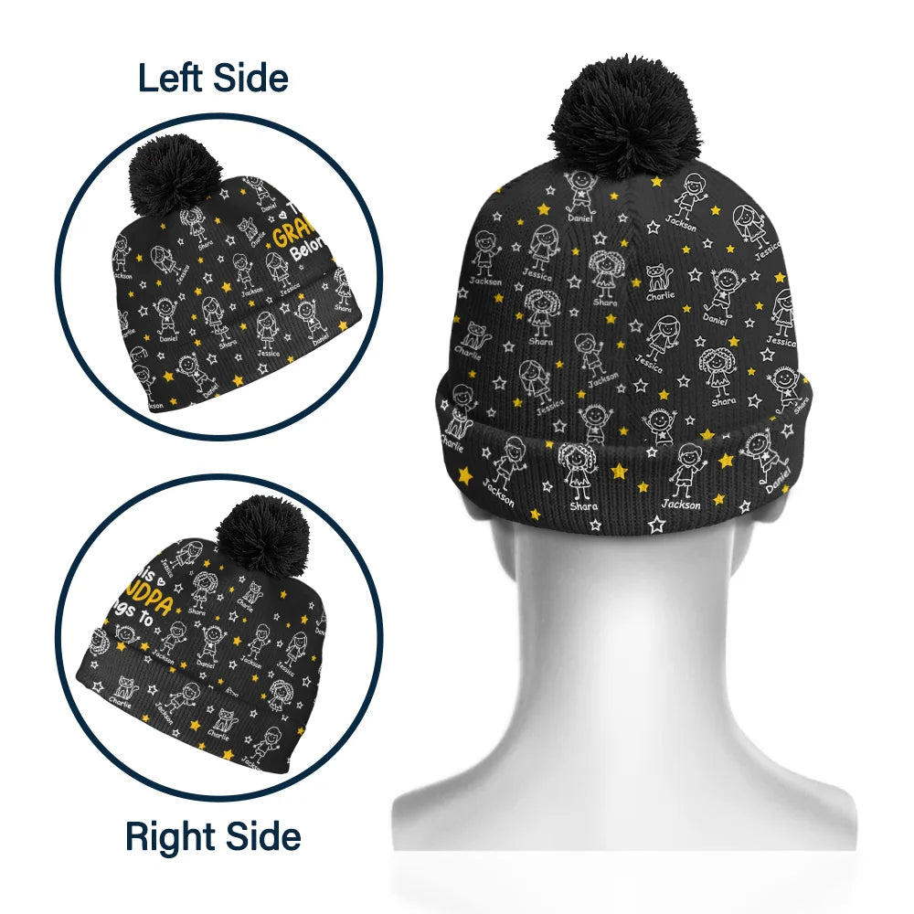 Gift For Grandparents,Gift For Grandpa,Gift For Grandma,Gift For Mother,Gift For Father,Happy,Christmas,Stick Figure - This Grandpa Grandma Belongs To Kids Pet - Personalized Bobble Beanie Hat