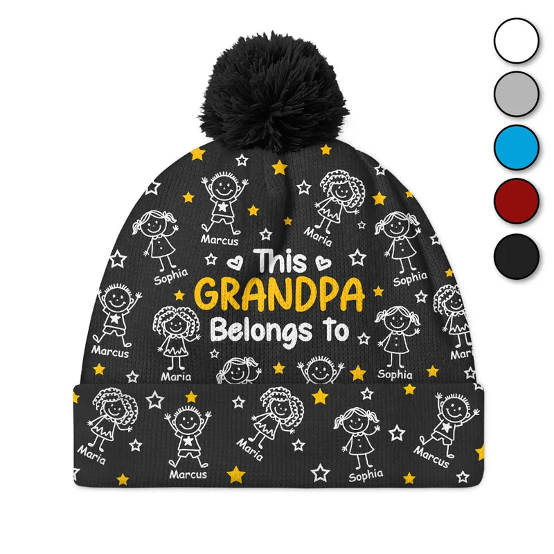 Gift For Grandparents,Gift For Grandpa,Gift For Grandma,Gift For Mother,Gift For Father,Happy,Christmas,Stick Figure - This Grandpa Grandma Belongs To Kids Pet - Personalized Bobble Beanie Hat