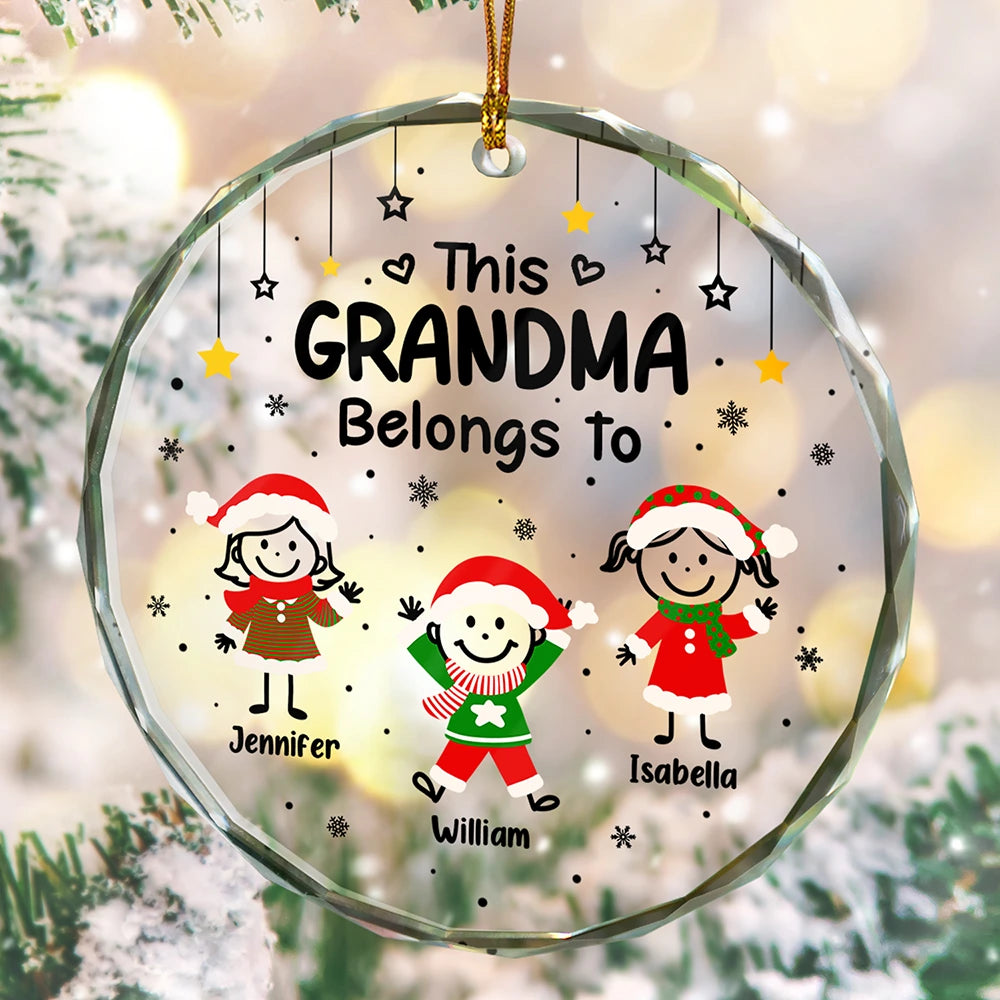 This Grandpa Grandma Belongs To Kids Pet - Personalized Circle Glass Ornament