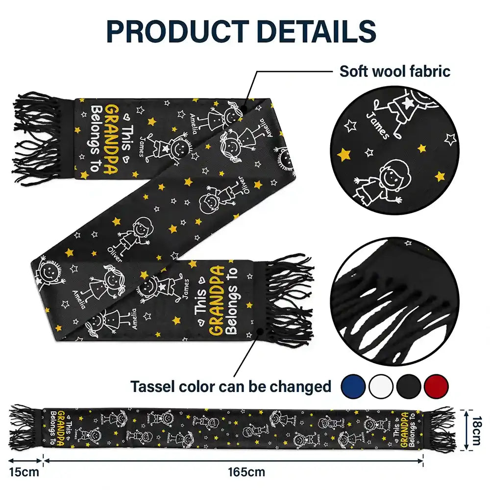 Gift For Grandparents,Gift For Grandpa,Gift For Grandma,Gift For Mother,Gift For Father,Happy,Christmas,Stick Figure - This Grandpa Grandma Belongs To Kids Pet - Personalized Wool Scarf With Tassel