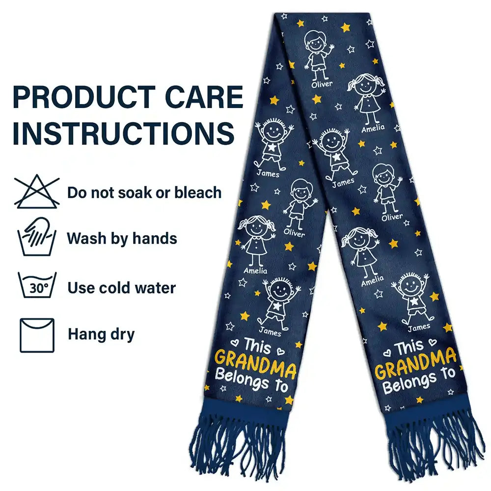 Gift For Grandparents,Gift For Grandpa,Gift For Grandma,Gift For Mother,Gift For Father,Happy,Christmas,Stick Figure - This Grandpa Grandma Belongs To Kids Pet - Personalized Wool Scarf With Tassel